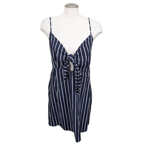 Dynamite Linen Blend Dress Size Large Black White Stripes Knot Front Sundress - Picture 1 of 9